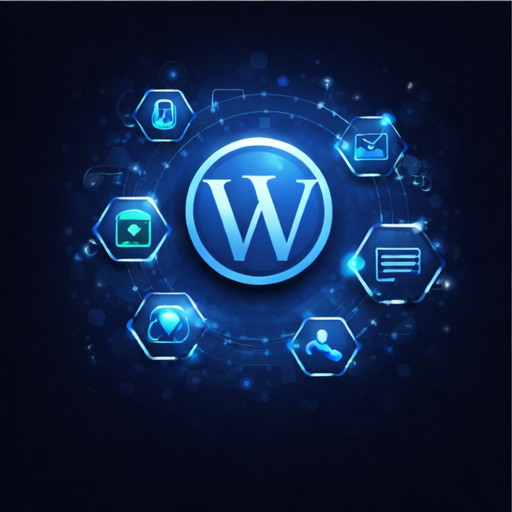 A glowing blue digital illustration of a Hubitat Elevation smart home hub surrounded by hexagonal icons for lighting, security locks, and mobile connectivity.